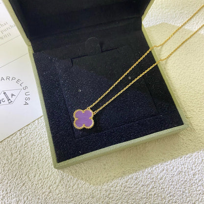 [Royal Jewellery]CLOVER 15MM  PURPLE VIOLET NECKLACE
