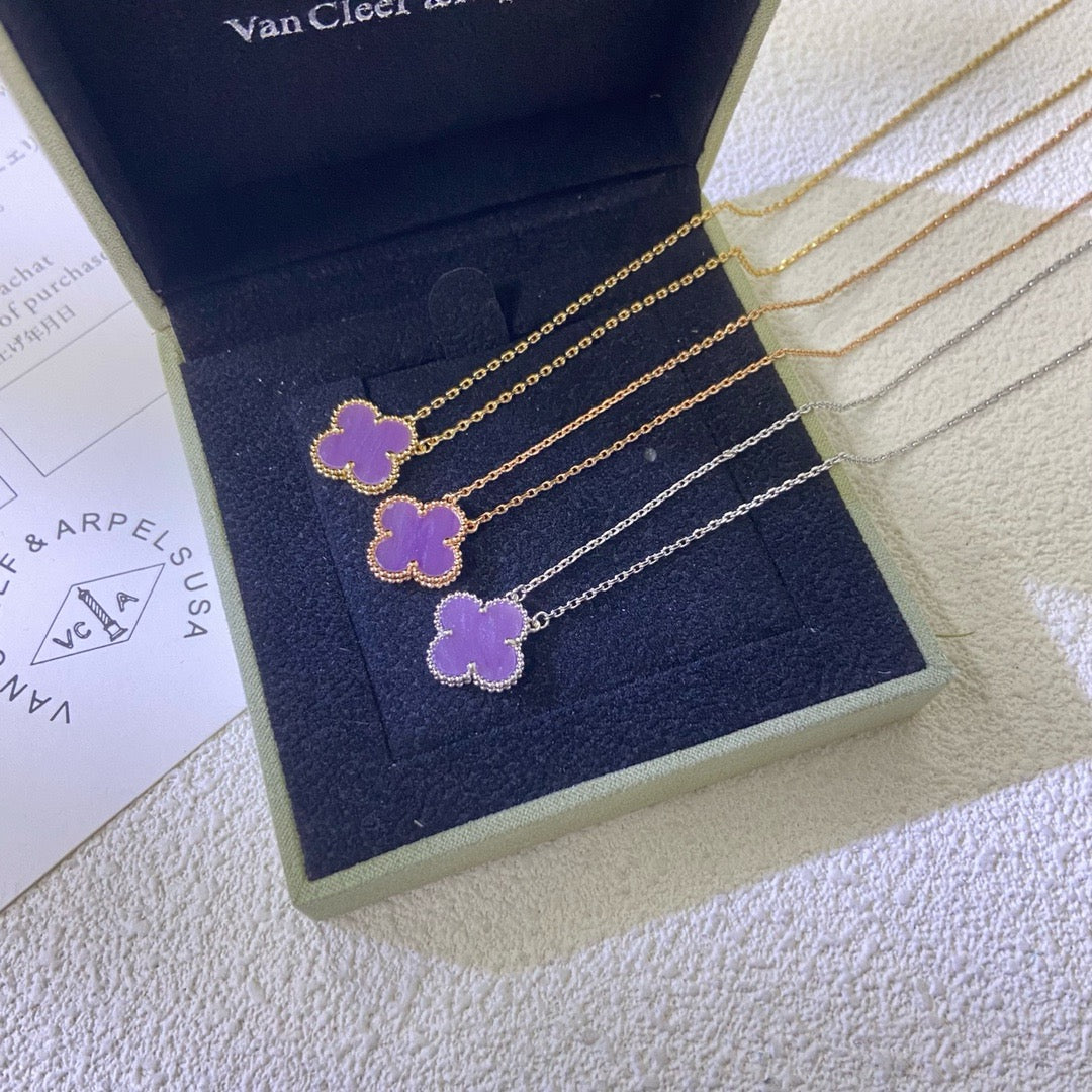 [Royal Jewellery]CLOVER 15MM  PURPLE VIOLET NECKLACE