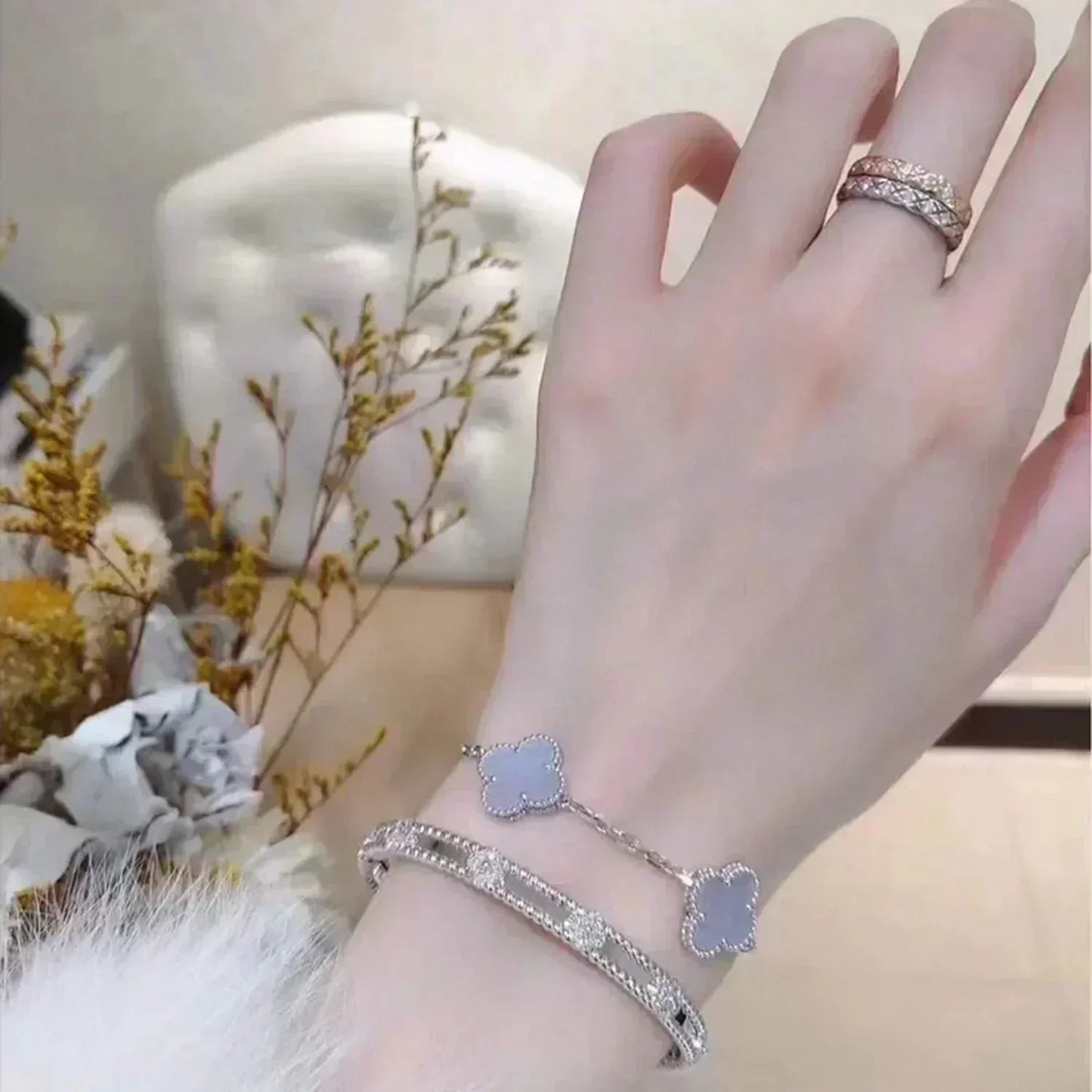 [Royal Jewellery]CLOVER  5 MOTIF PURPLE CHALCEDONY BRACELET SILVER