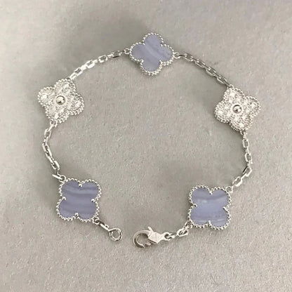 [Royal Jewellery]CLOVER  5 MOTIF DIAMOND PURPLE CHALCEDONY BRACELET SILVER
