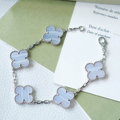 [Royal Jewellery]CLOVER  5 MOTIF PURPLE CHALCEDONY BRACELET SILVER