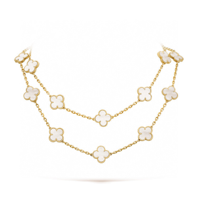 [ROYAL]CLOVER 20 MOTIFS WHITE MOP NECKLACE