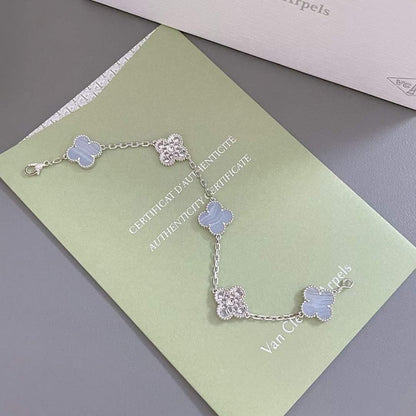[Royal Jewellery]CLOVER  5 MOTIF DIAMOND PURPLE CHALCEDONY BRACELET SILVER