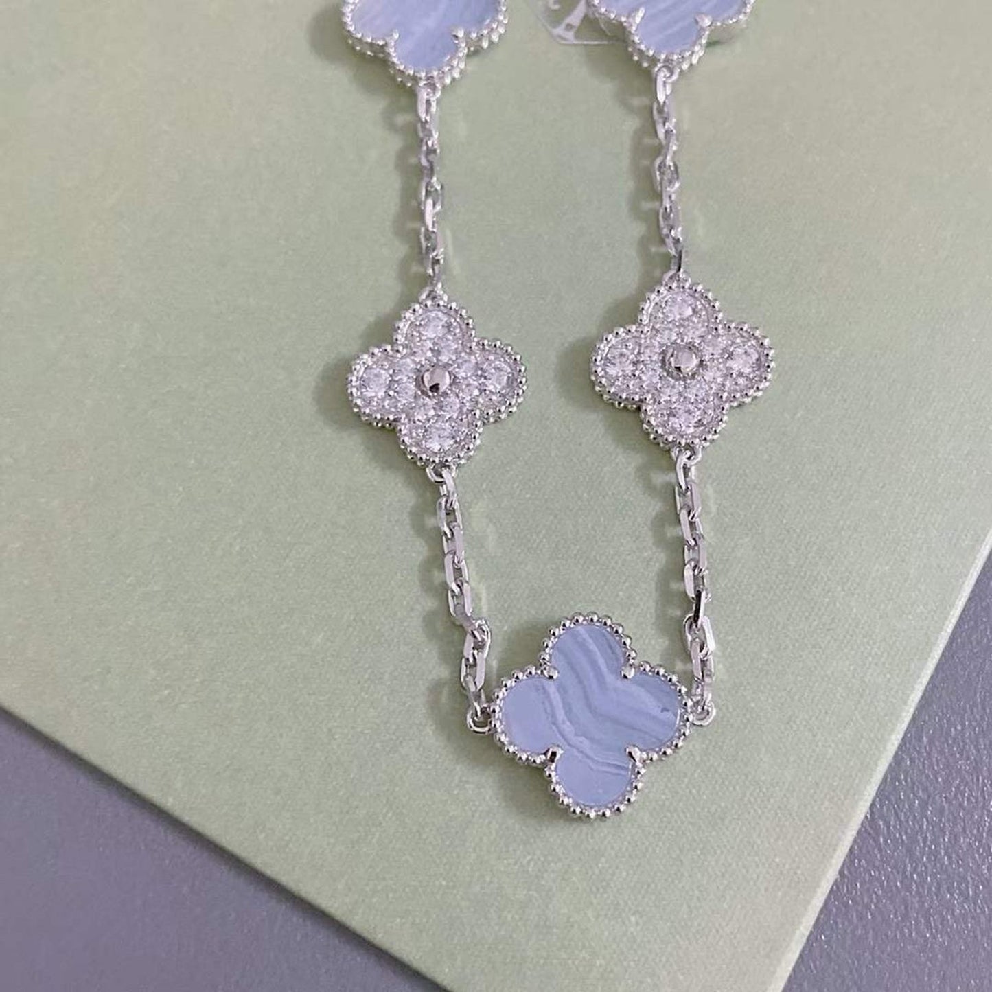 [Royal Jewellery]CLOVER  5 MOTIF DIAMOND PURPLE CHALCEDONY BRACELET SILVER
