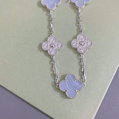 [Royal Jewellery]CLOVER  5 MOTIF DIAMOND PURPLE CHALCEDONY BRACELET SILVER