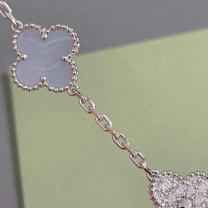 [Royal Jewellery]CLOVER  5 MOTIF DIAMOND PURPLE CHALCEDONY BRACELET SILVER