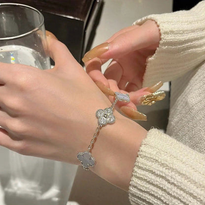 [Royal Jewellery]CLOVER  5 MOTIF DIAMOND PURPLE CHALCEDONY BRACELET SILVER