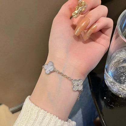 [Royal Jewellery]CLOVER  5 MOTIF DIAMOND PURPLE CHALCEDONY BRACELET SILVER