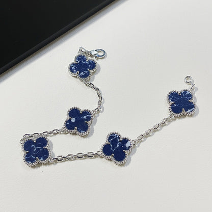 [Royal Jewellery]CLOVER 5 MOTIF PIETERSITE SILVER BRACELET