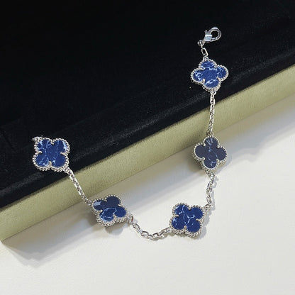 [Royal Jewellery]CLOVER 5 MOTIF PIETERSITE SILVER BRACELET