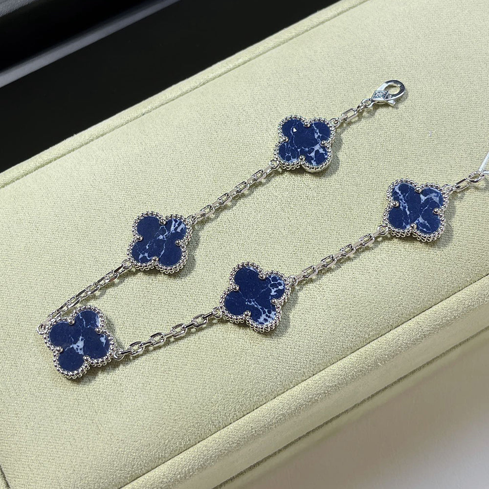 [Royal Jewellery]CLOVER 5 MOTIF PIETERSITE SILVER BRACELET