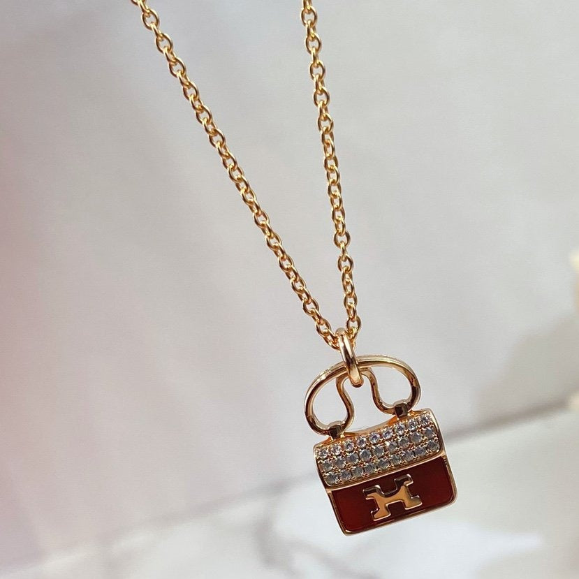 [ROYAL]CONSTANCE RED PEDANT PINK GOLD NECKLACE