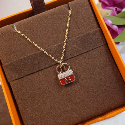 [ROYAL]CONSTANCE RED PEDANT PINK GOLD NECKLACE