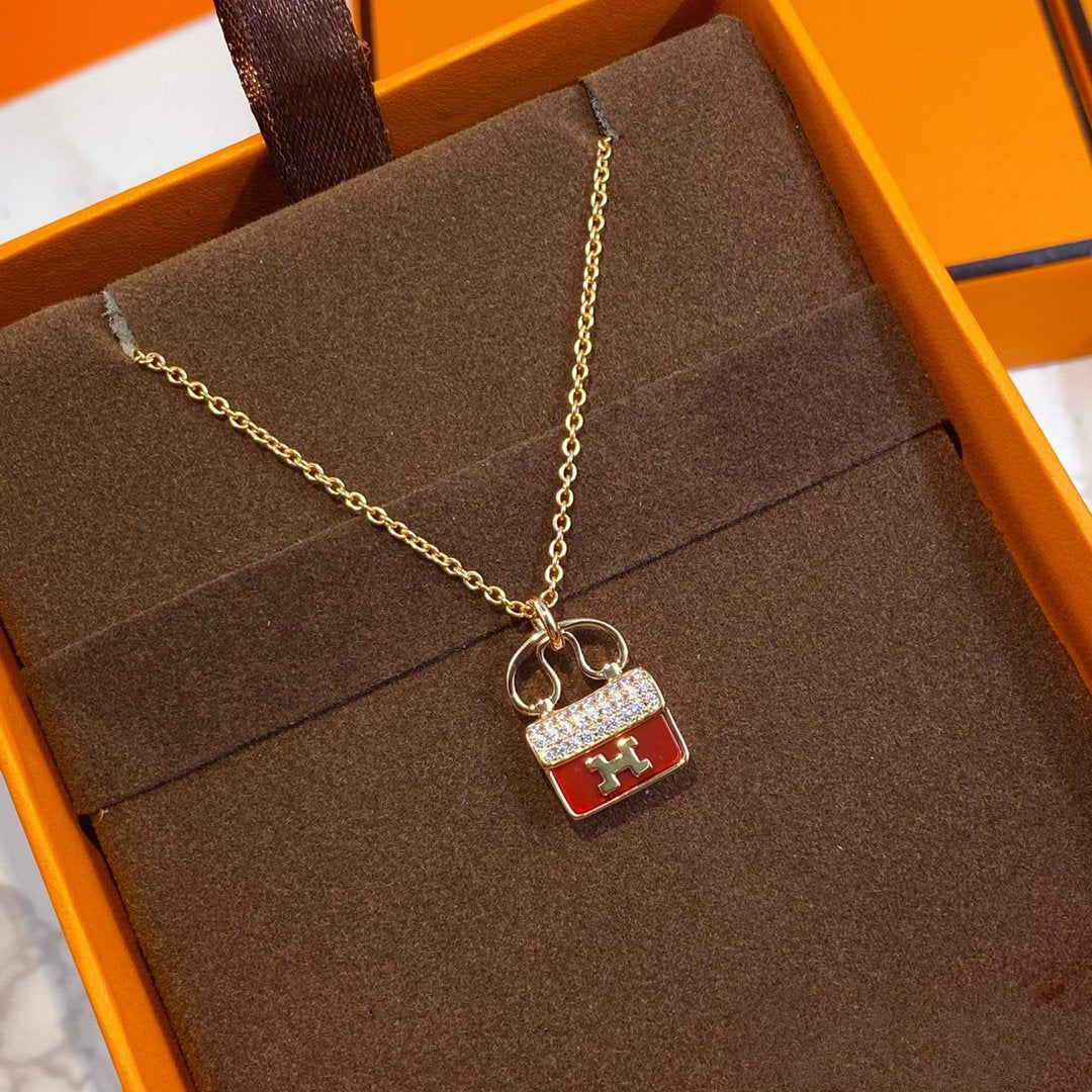 [ROYAL]CONSTANCE RED PEDANT PINK GOLD NECKLACE