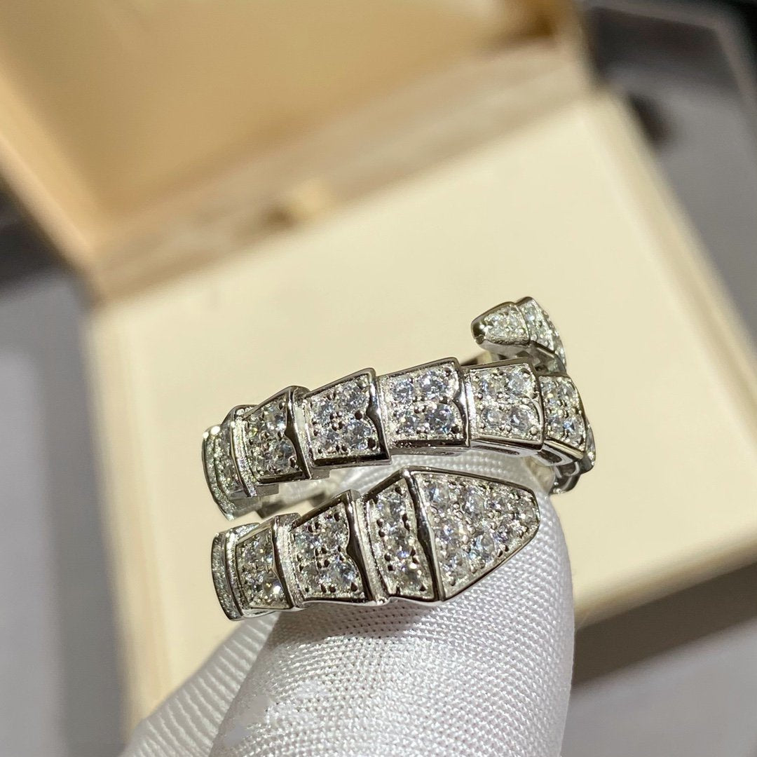 [ROYAL]SERPENTI DOUBLE RING SILVER DIAMOND PAVED