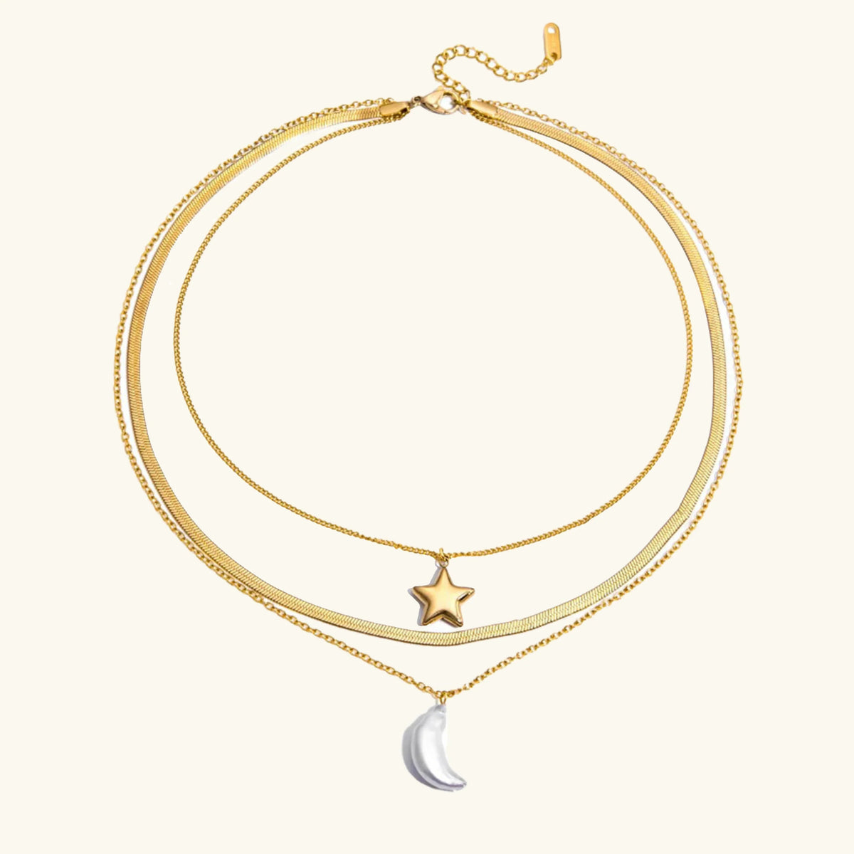 [Royal&Vicky]Cirra Sun & Moon Mehrreihige Goldhalskette