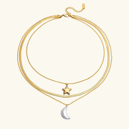 [Royal&Vicky]Cirra Sun & Moon Mehrreihige Goldhalskette