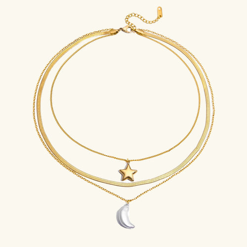 [Royal&Vicky]Cirra Sun & Moon Mehrreihige Goldhalskette