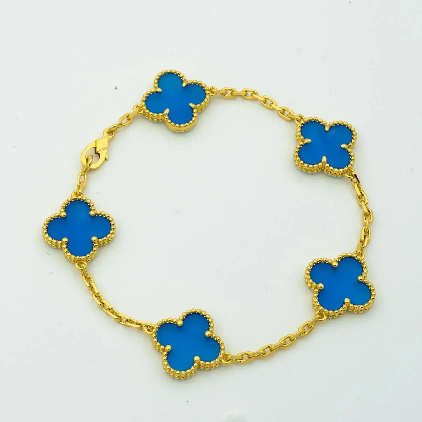 [ROYAL]CLOVER 5 MOTIFS BLUE AGATE BRACELET