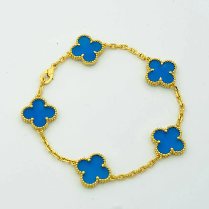 [Royal Jewellery]CLOVER 5 MOTIFS BLUE AGATE BRACELET