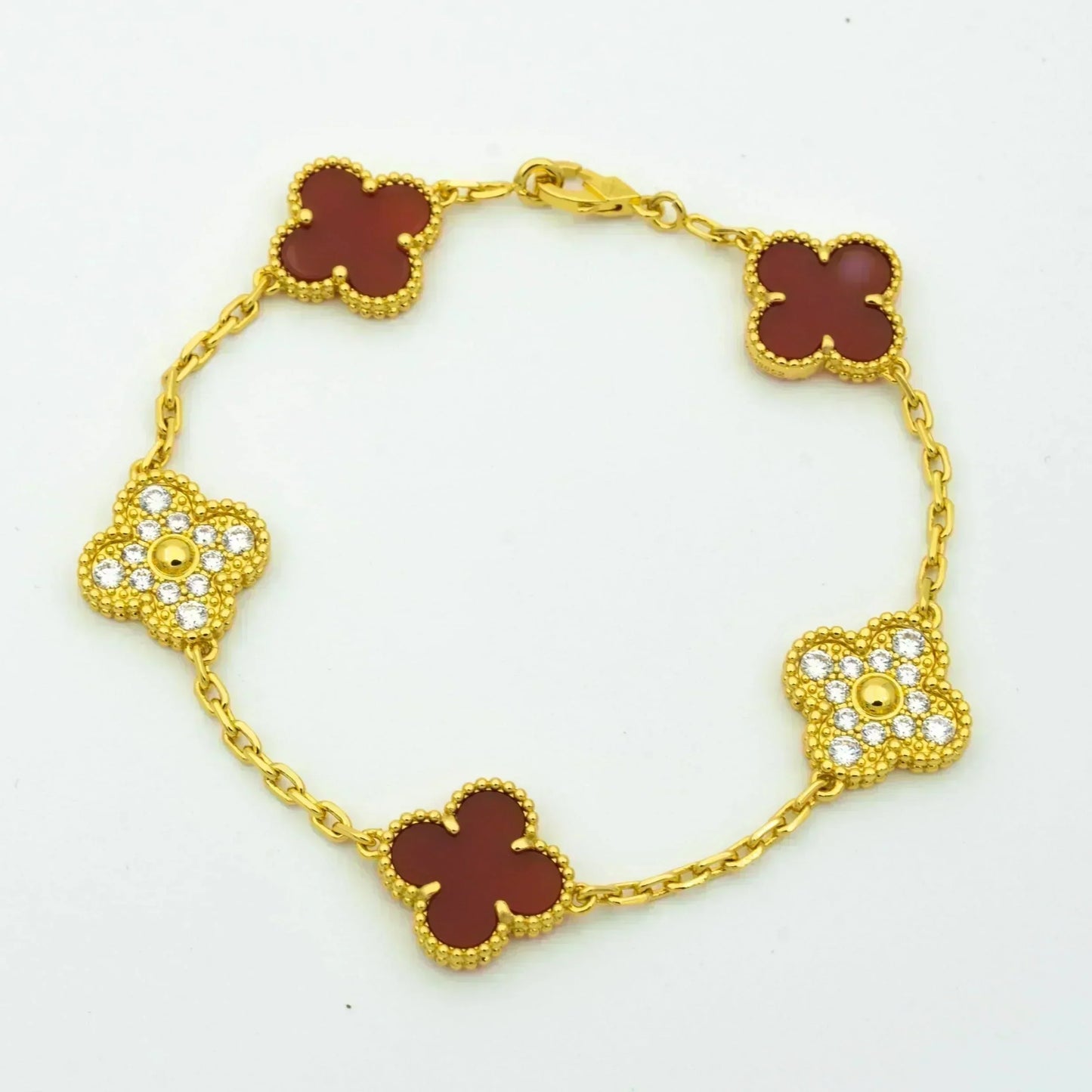 [Royal Jewellery]CLOVER 5 MOTIFS CARNELIAN DIAMOND BRACELET