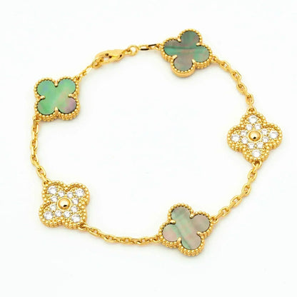 [Royal Jewellery]CLOVER 5 MOTIF GRAY MOP DIAMOND BRACELET