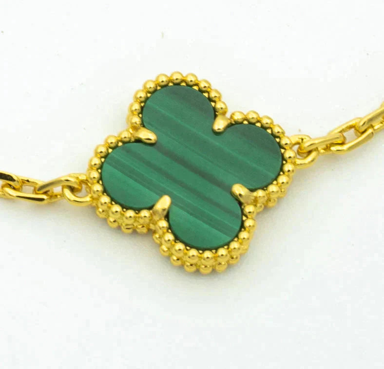 [ROYAL]CLOVER  5 MOTIF MALACHITE DIAMOND BRACELET