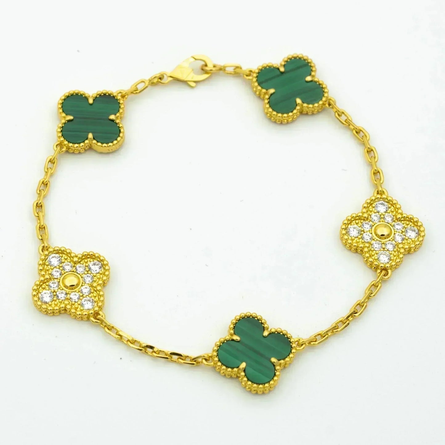 [ROYAL]CLOVER  5 MOTIF MALACHITE DIAMOND BRACELET