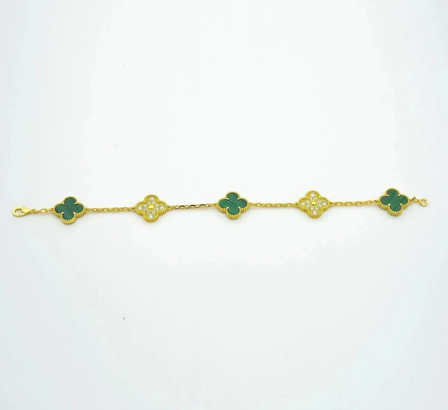 [ROYAL]CLOVER  5 MOTIF MALACHITE DIAMOND BRACELET