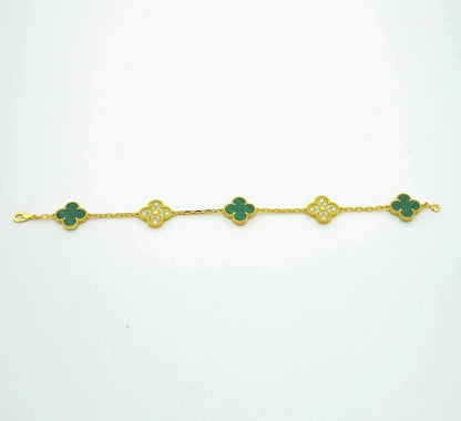 [ROYAL]CLOVER  5 MOTIF MALACHITE DIAMOND BRACELET