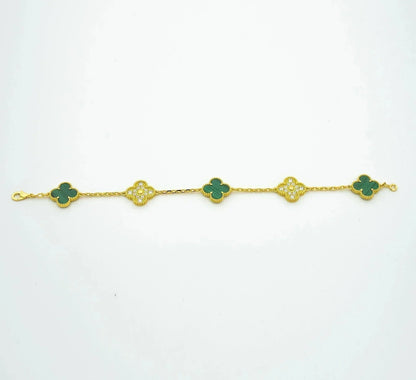 [Royal Jewellery]CLOVER  5 MOTIF MALACHITE DIAMOND BRACELET