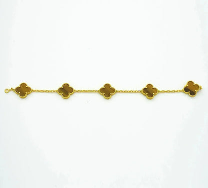 [Royal Jewellery] CLOVER 5 MOTIFS TIGER EYE BRACELET COLLECTION
