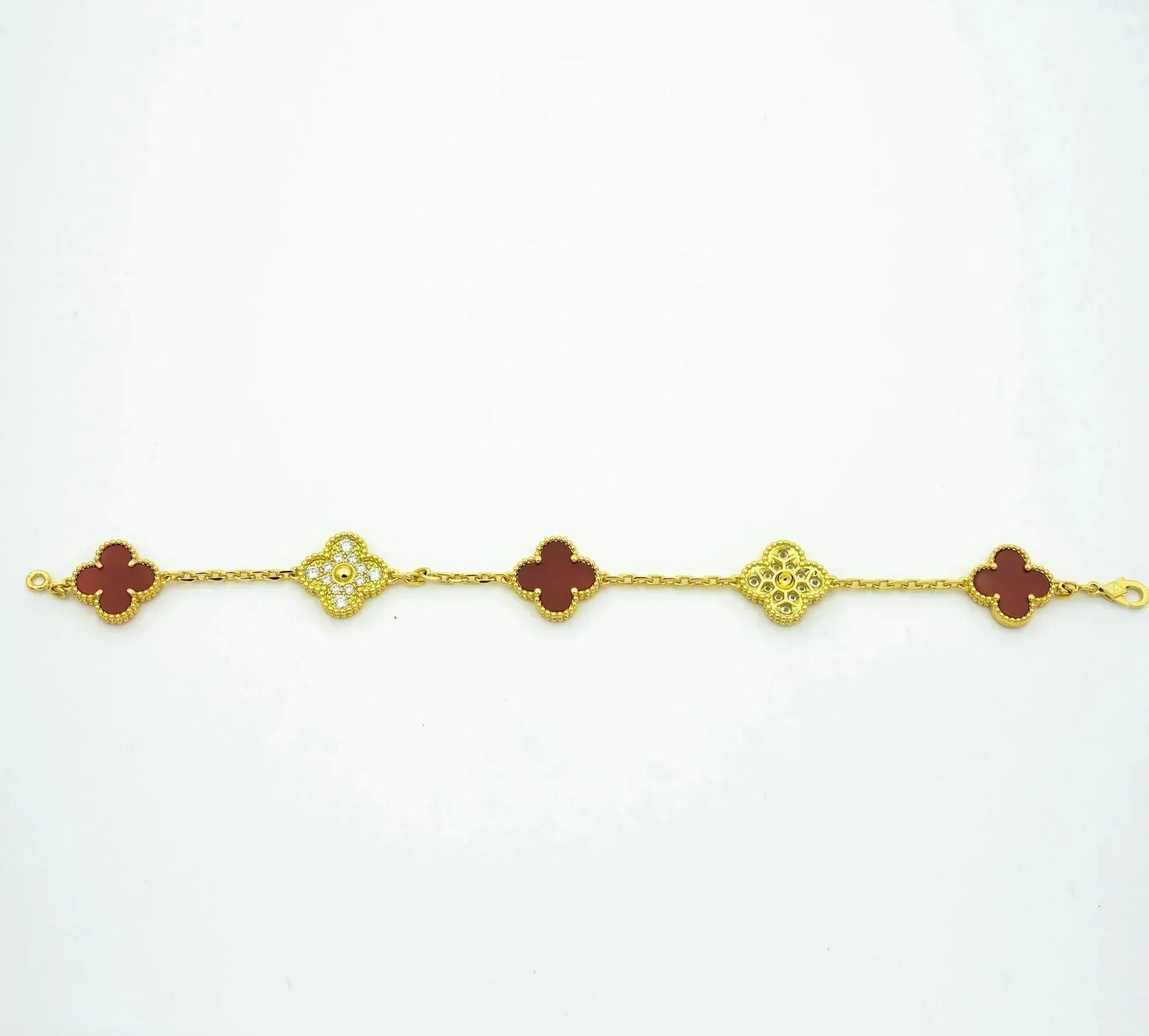 [Royal Jewellery]CLOVER 5 MOTIFS CARNELIAN DIAMOND BRACELET