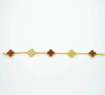 [Royal Jewellery]CLOVER 5 MOTIFS CARNELIAN DIAMOND BRACELET