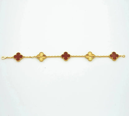 [Royal Jewellery]CLOVER  5 MOTIFS CARNELIAN GOLD BRACELET