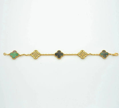 [Royal Jewellery]CLOVER 5 MOTIF GRAY MOP DIAMOND BRACELET