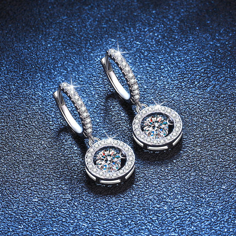 [Royal&Vicky]DANCING MOISSANITE HALO DROP HOOP EARRINGS