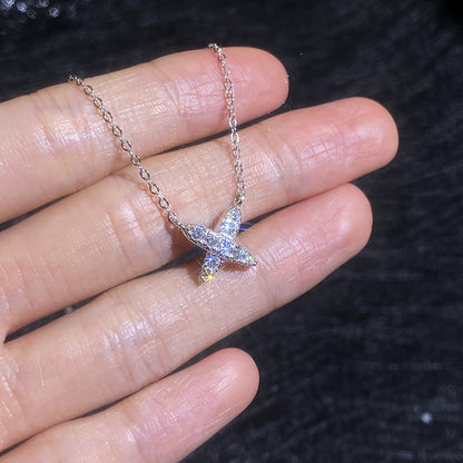 [Royal&Vicky]MODERN X-SHAPE PAVÉ MOISSANITE NECKLACE