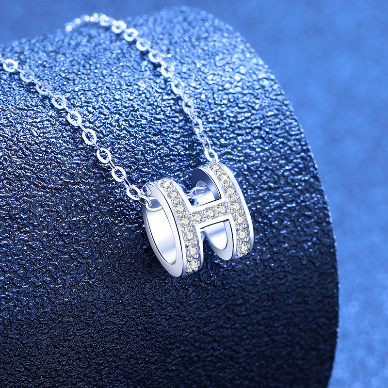 [Royal&Vicky]FULL-PAVE "H" MOISSANITE PENDANT NECKLACE