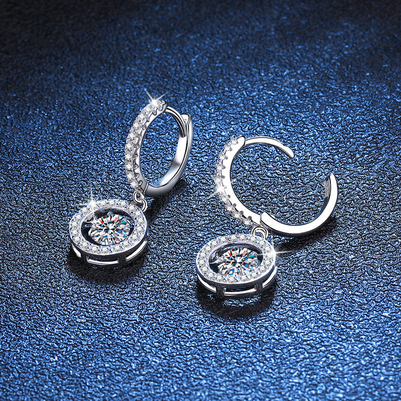 [Royal&Vicky]DANCING MOISSANITE HALO DROP HOOP EARRINGS