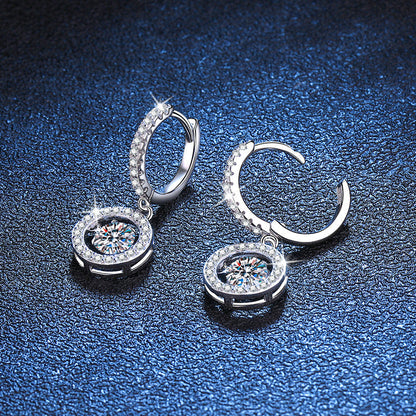 [Royal&Vicky]DANCING MOISSANITE HALO DROP HOOP EARRINGS