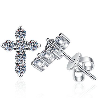 [Royal&Vicky]SPARKLING CROSS MOISSANITE STUD EARRINGS