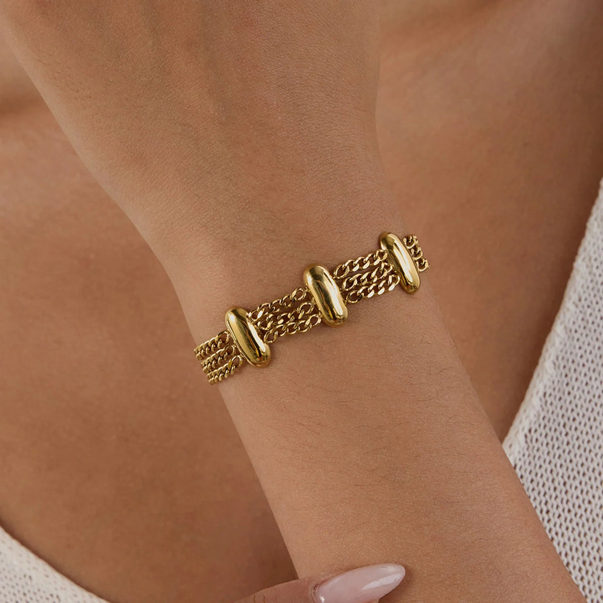 [Royal&Vicky]Kathleen Layered Chain Gold Bracelet