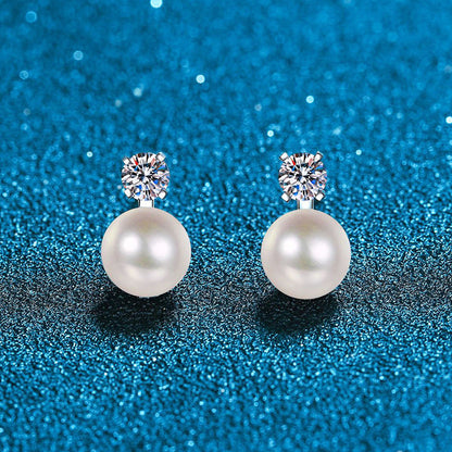 [Royal&Vicky]ELEGANT NATURAL PEARL & MOISSANITE DROP EARRINGS