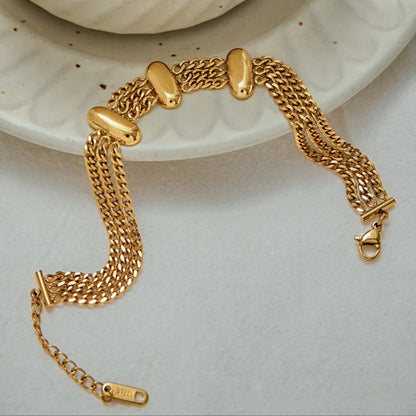 [Royal&Vicky]Kathleen Layered Chain Gold Bracelet