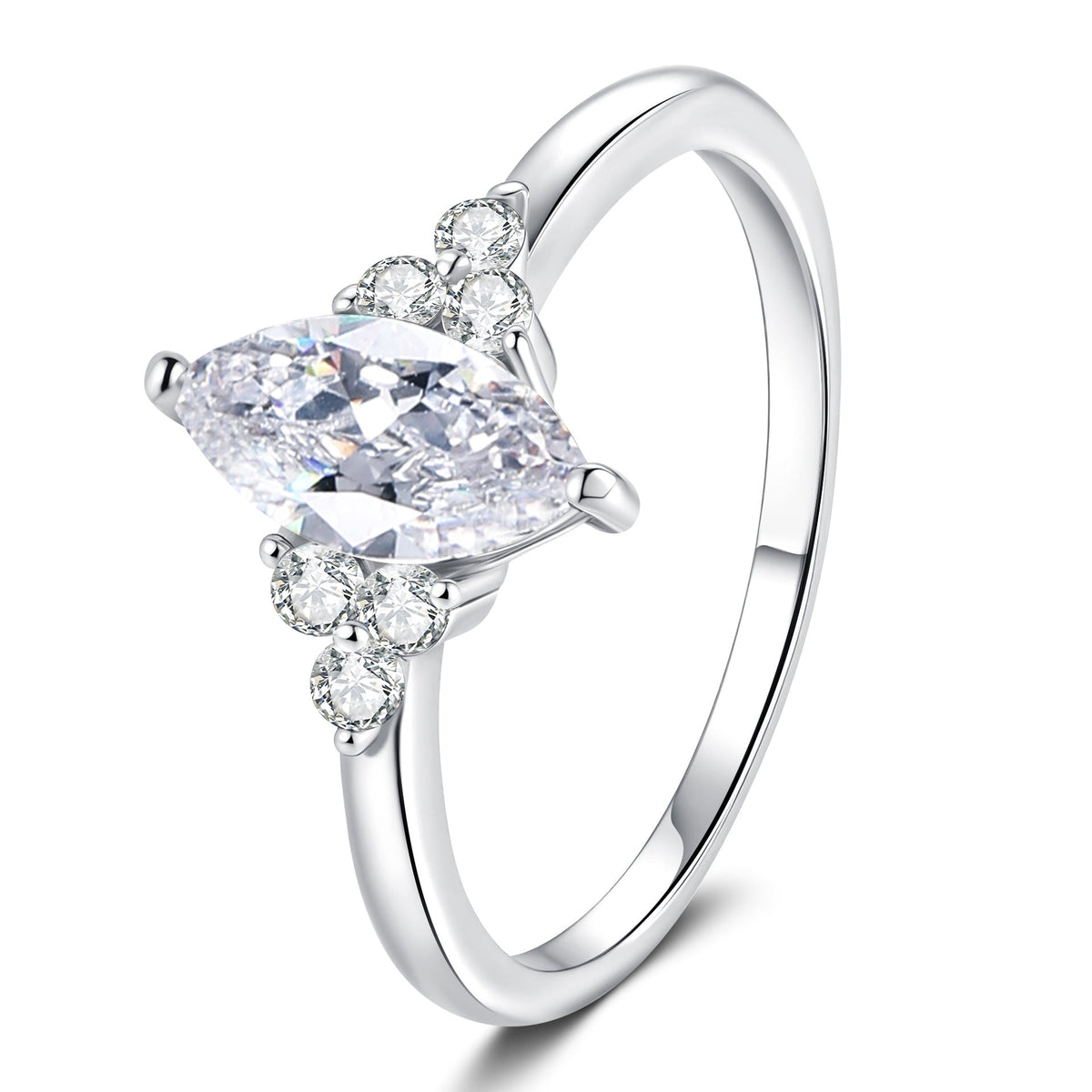 [Royal&Vicky]ELEGANT MARQUISE CUT MOISSANITE RING WITH SIDE ACCENTS