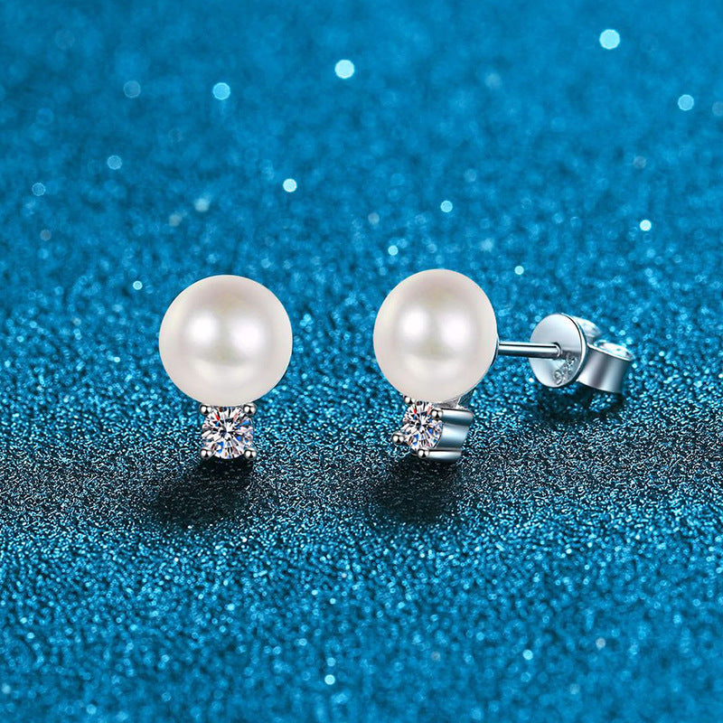 [Royal&Vicky]ELEGANT NATURAL PEARL & MOISSANITE DROP EARRINGS