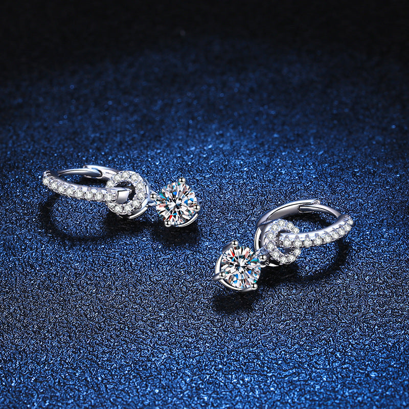[Royal&Vicky]INTERLOCKING DOUBLE RING MOISSANITE DROP EARRINGS