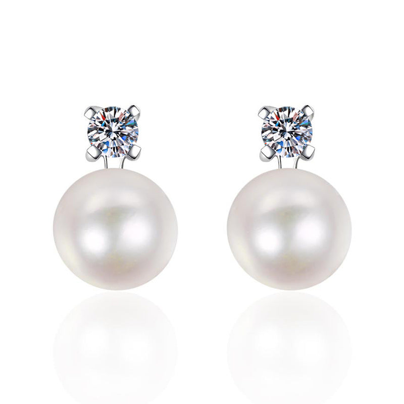 [Royal&Vicky]ELEGANT NATURAL PEARL & MOISSANITE DROP EARRINGS