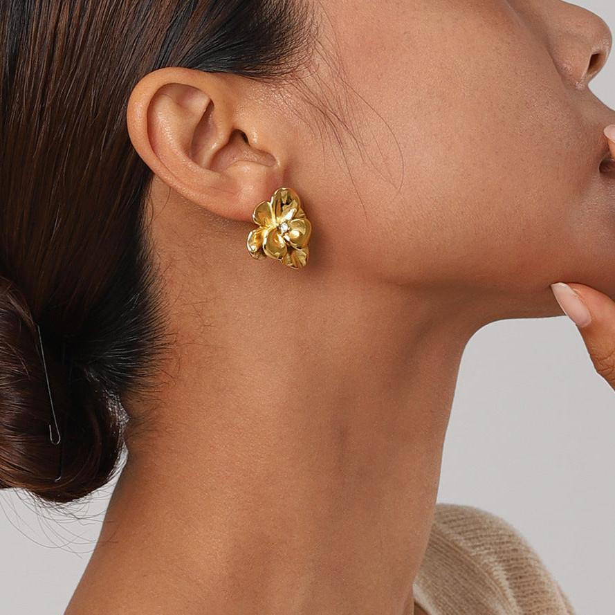 [Royal&Vicky]Ainsley florale Goldohrringe